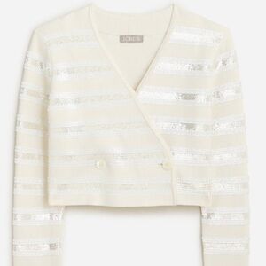 Stunning J.Crew Collection Sequin Stripe Cropped Cardigan in Ivory